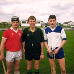 1991 Carlow 11s Competition. Vinnie Nolan of Mt Sion with Paul Delaney of Roscrea and Dickie Murphy referee.