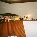 1998 Senior Hurling Champions. Parents and mothers watch the team return to the school hall with the cup.2